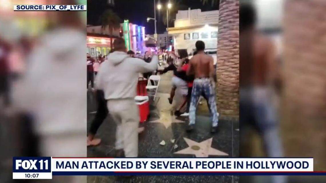 A brawl caught on video Saturday night on the Hollywood Walk of Fame could result in hate crime charges, Los Angeles police say.