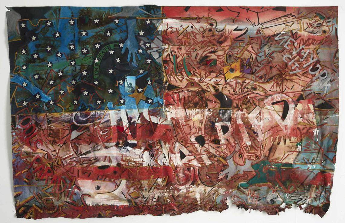 “Love it or Leave it, I Will Love it if You Leave it,” a 1976 mixed media painting by Mike Henderson, will be on display at the Jan Shrem and Maria Manetti Shrem Museum of Art at UC Davis as part of an exhibit of Henderson’s work through June 25.