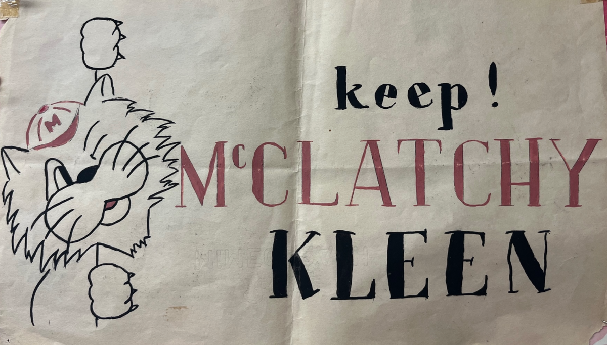 A school poster created by Sacramento artist Mel Ramos while he was a student at C.K. McClatchy High School in Sacramento shows his early skills in typography.