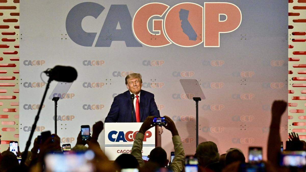 Former President Donald Trump speaks to supporters during a luncheon at the California GOP Convention in Anaheim on Friday, Sept. 29, 2023.