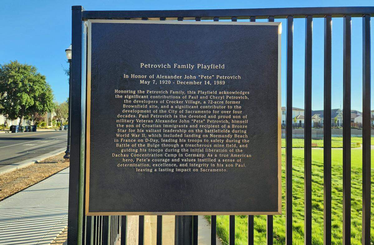 The new plaque at Petrovich Family Playfields, a park in Curtis Park,replaces the old sign that incorrectly placed the Dachau Concentration Camp in Poland and changes it to Germany. This new plaque was removed Oct. 3, 2024.