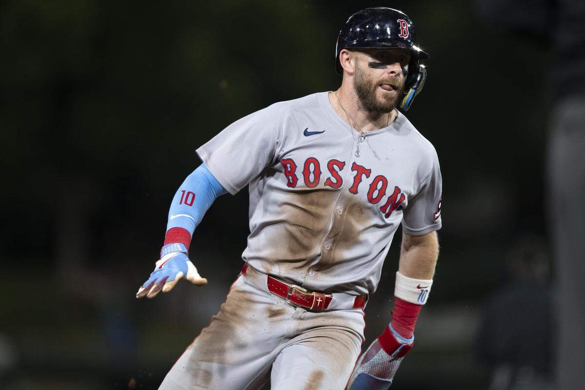 Boston Red Sox shortstop Trevor Story (10) runs the bases during a game between the Athletics and the Red Sox at Sutter Health Park in West Sacramento on Monday, Sept. 8, 2025.