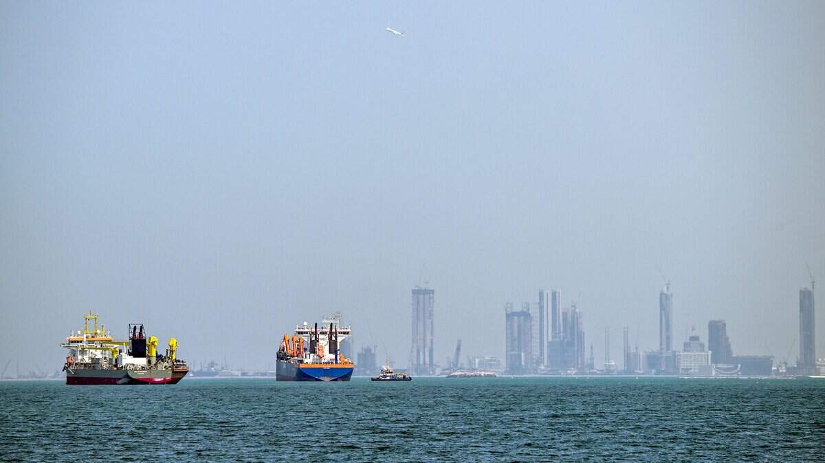 Commercial vessels are pictured offshore in Dubai on March 11. 