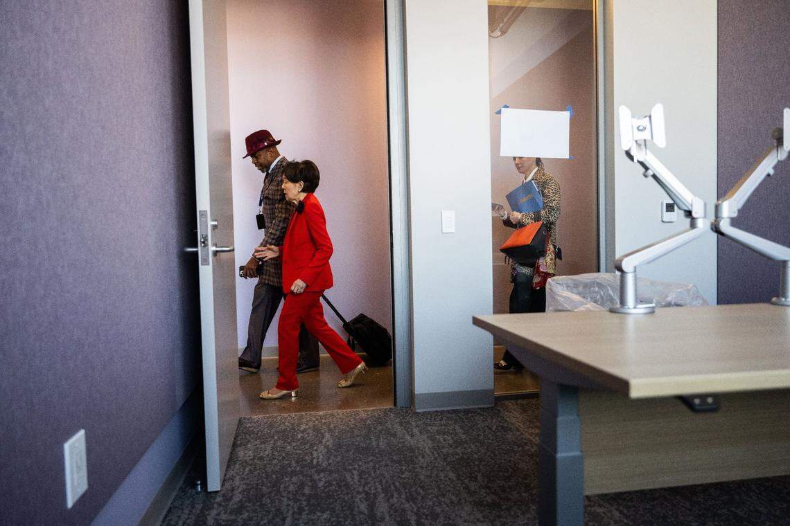 U.S. Rep. Doris Matsui walks past an office at 200 Aggie Square during a tour on Thursday, Feb. 20, 2025.