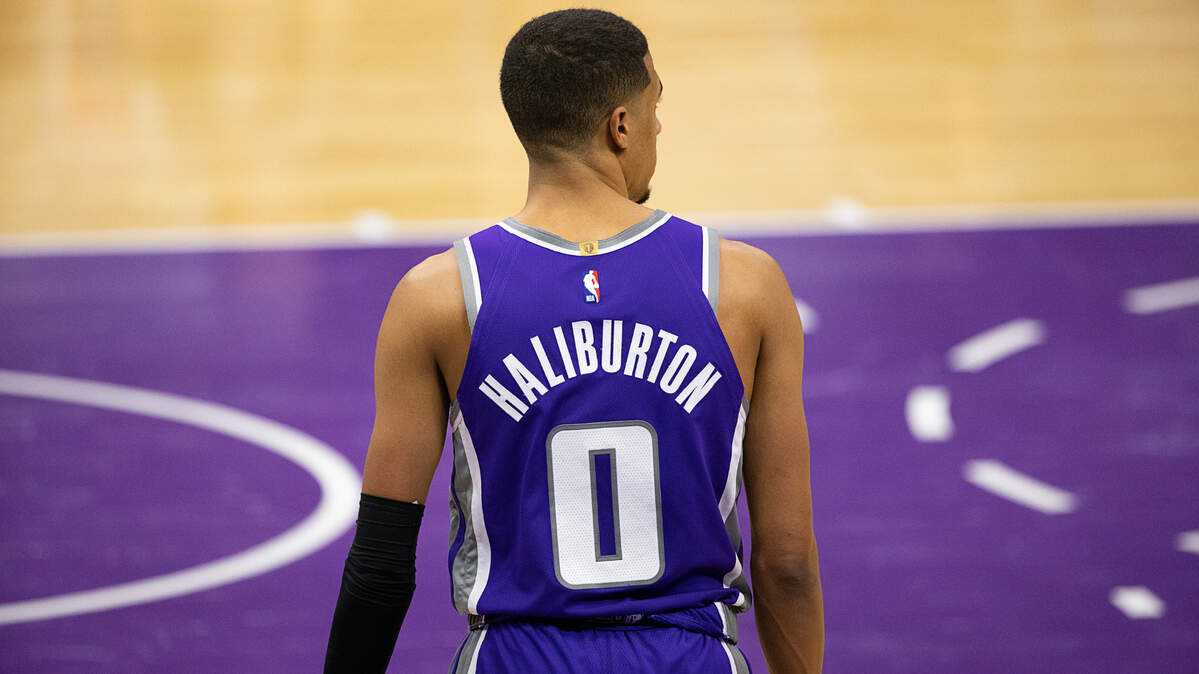Sacramento Kings guard Tyrese Haliburton (0) waits for inbound ball during a game at the Golden 1 Center on Friday, Jan 8, 2021 in Sacramento.