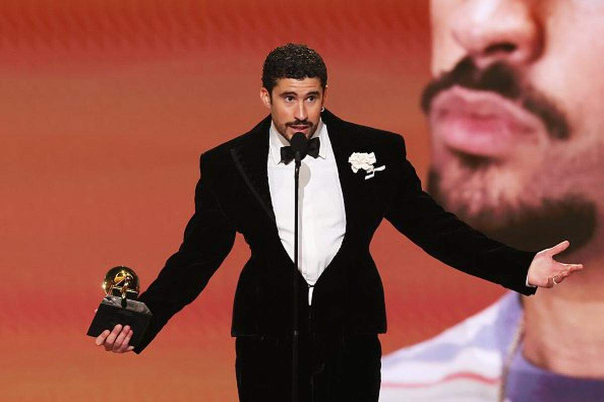 LOS ANGELES, CALIFORNIA - FEBRUARY 01: Bad Bunny accepts the Album of the Year award for “DeBi TiRAR MaS FOToS” onstage during the 68th GRAMMY Awards at Crypto.com Arena on Feb. 1, 2026 in Los Angeles, California. (Photo by Kevin Winter/Getty Images for The Recording Academy)