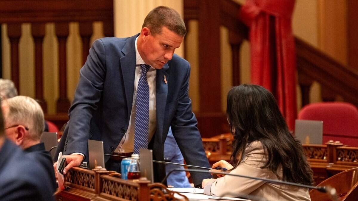Senate President pro Tem Mike McGuire, D-Healdsburg, talks with Susan Rubio D-part of Los Angeles and San Bernardino ,on Wednesday, July 3, 2024 in Sacramento. 

