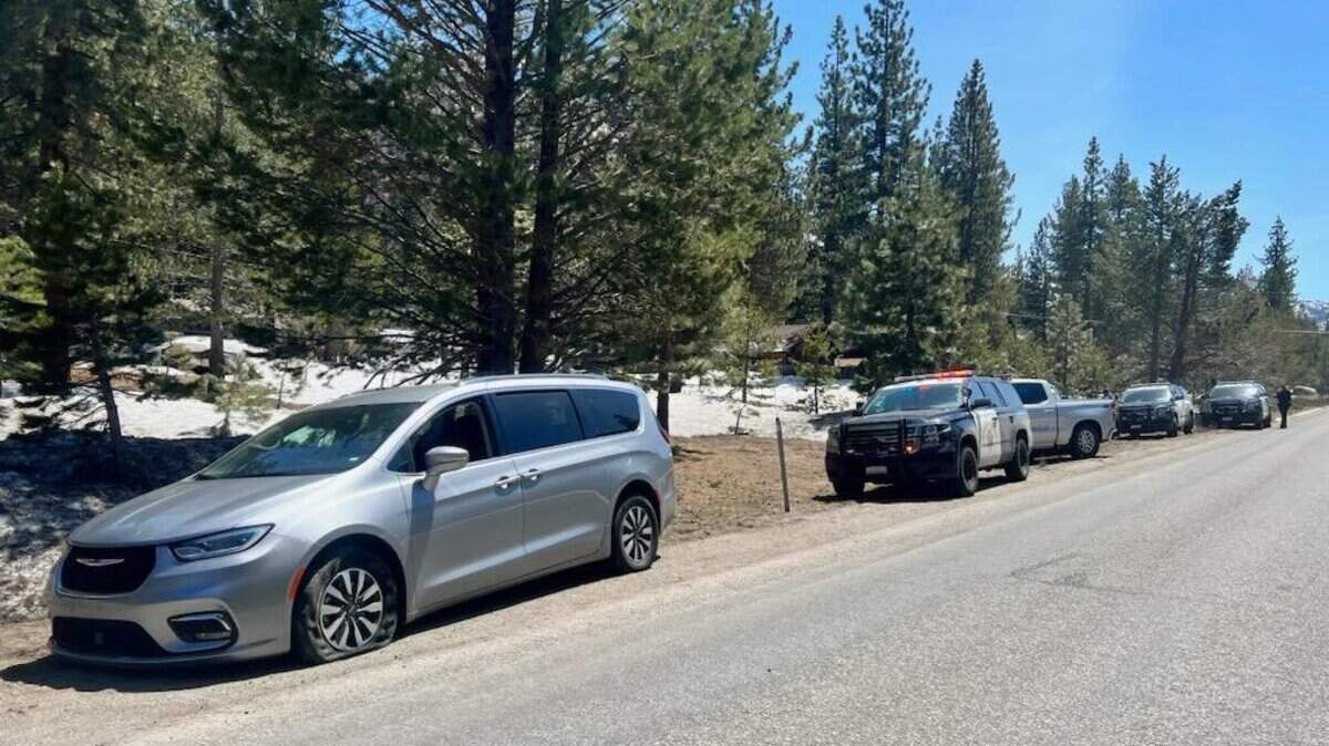 Four men were arrested after authorities used a spike strip to stop a van on Highway 89 near Meyers, California, that was allegedly fleeing an organized retail theft from the Wa She Shu Casino in Nevada, on Thursday, April 27, 2023.
