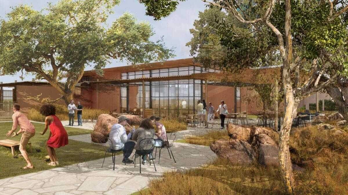 One of several new renderings provided by Sacramento Zoo and city of Elk Grove officials show an outdoor dining space and recreation area at an expanded facility near Kammerer Road and Lotz Parkway. The Elk Grove City Council is expected to vote on final approval to begin construction during Wednesday’s meeting.