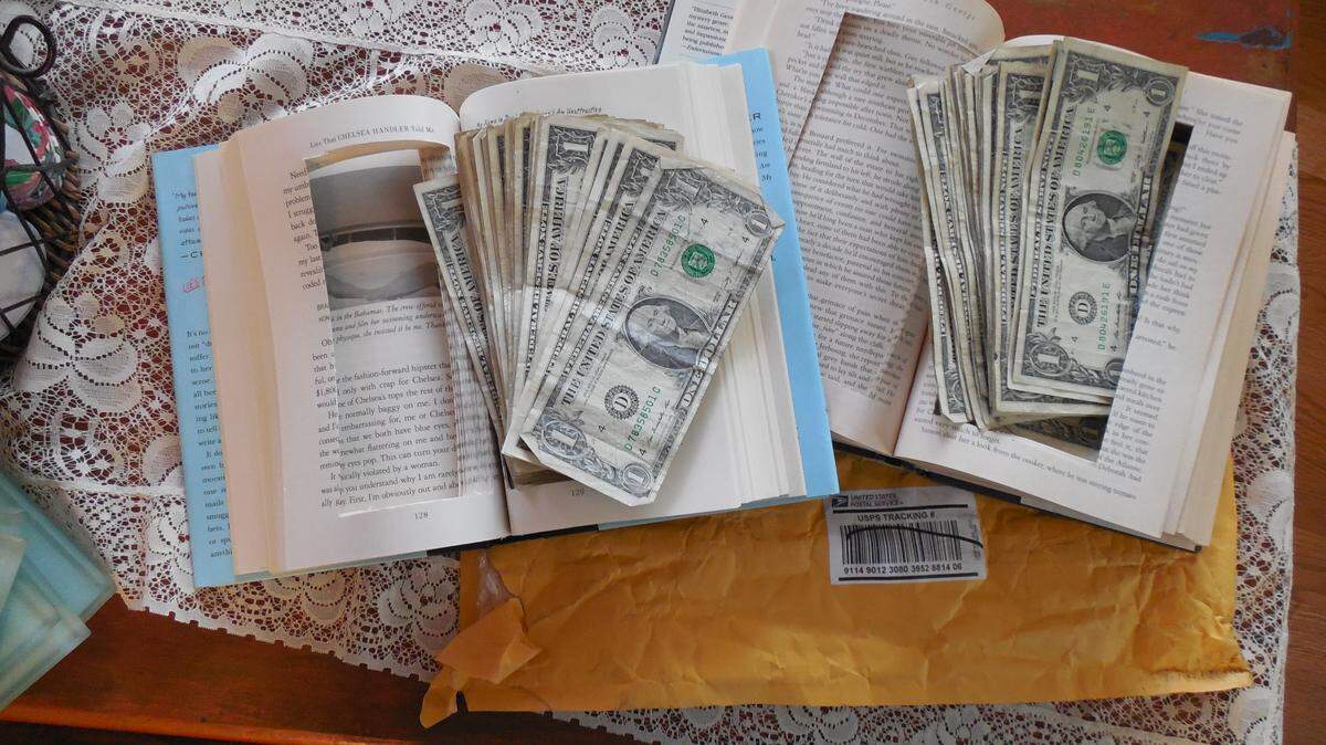 The surprise left inside two books gifted to author Bunny Stevens by her son, Jason.