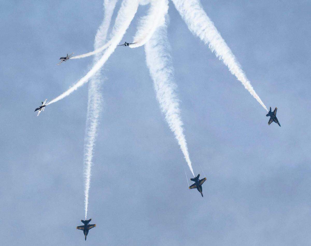 The U.S. Navy Blue Angels perform at the California Capital Airshow at Mather Airport on Saturday, March 22, 2025.