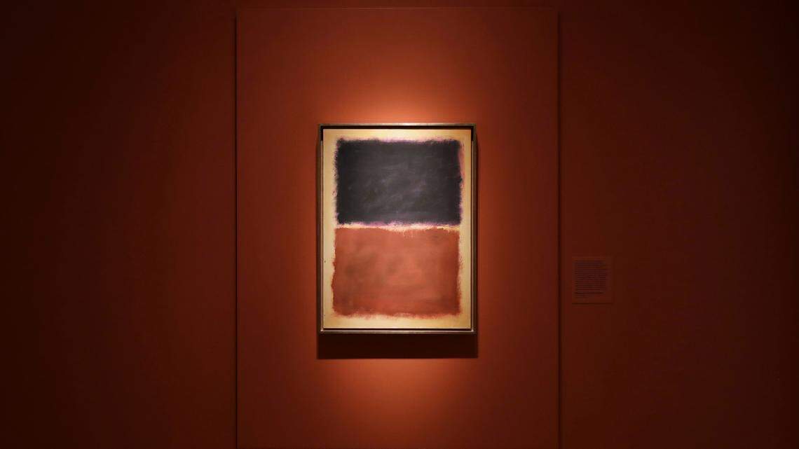 A forged painting purported to be the work of artist Mark Rothko is displayed during a press preview of "Treasures on Trial: The Art and Science of Detecting Fakes" at the Winterthur Museum in Wilmington, Del. A museum in Elne, France, has discovered that 82 of its 140 paintings are fakes.