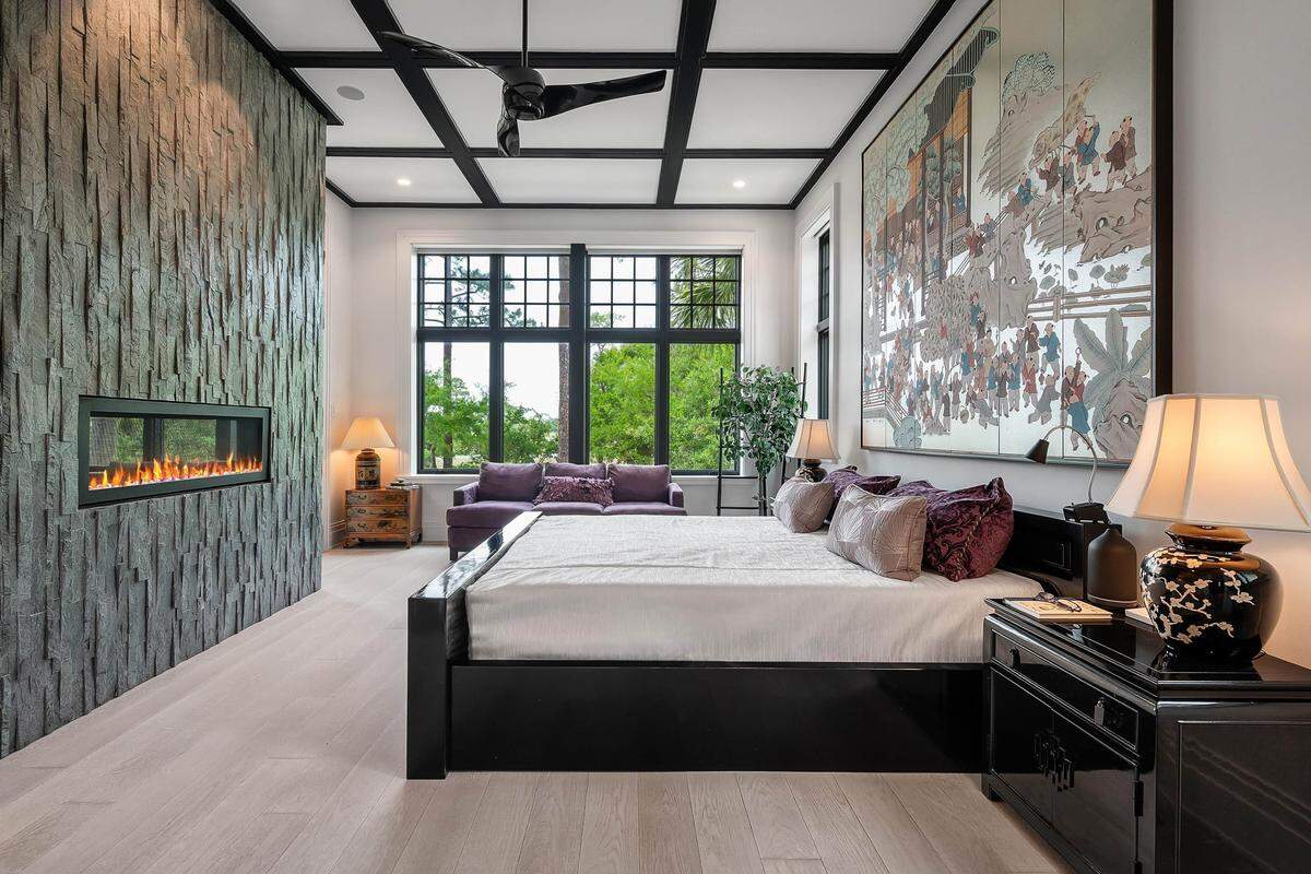 Refined features captivate both inside and outside the five-bedroom, six-bathroom house, according to the listing.