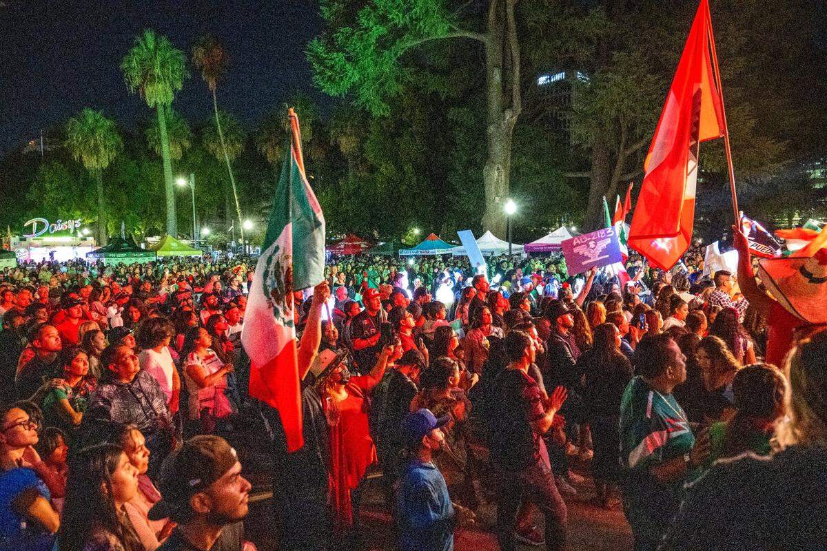 Participants in a celebration of the Mexican Day of Independence gather at the state Capitol on Thursday, Sept. 15, 2022.