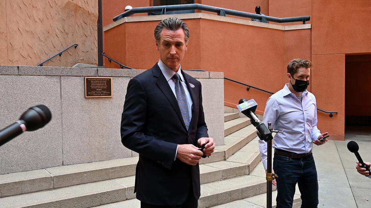 Gov. Gavin Newsom begins a press conference after voting in his recall eclection, Friday, Sept. 10, 2021, at the California Museum in Sacramento.