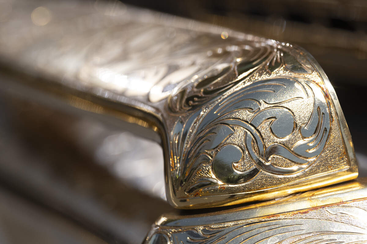 Gold detailing adorns one of the cars from the Lady Lowriders car club at the fourth annual Lowrider Holiday Celebration in Sacramento on Sunday, June 21, 2026.