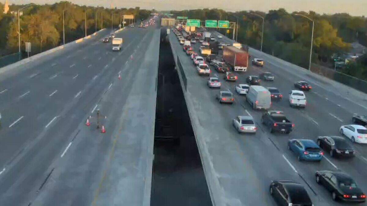 Traffic is stalled around 6 a.m. Monday, July 6, 2020, on westbound Highway 50 due to a multi-vehicle crash closing three lanes, according to the California Highway Patrol.