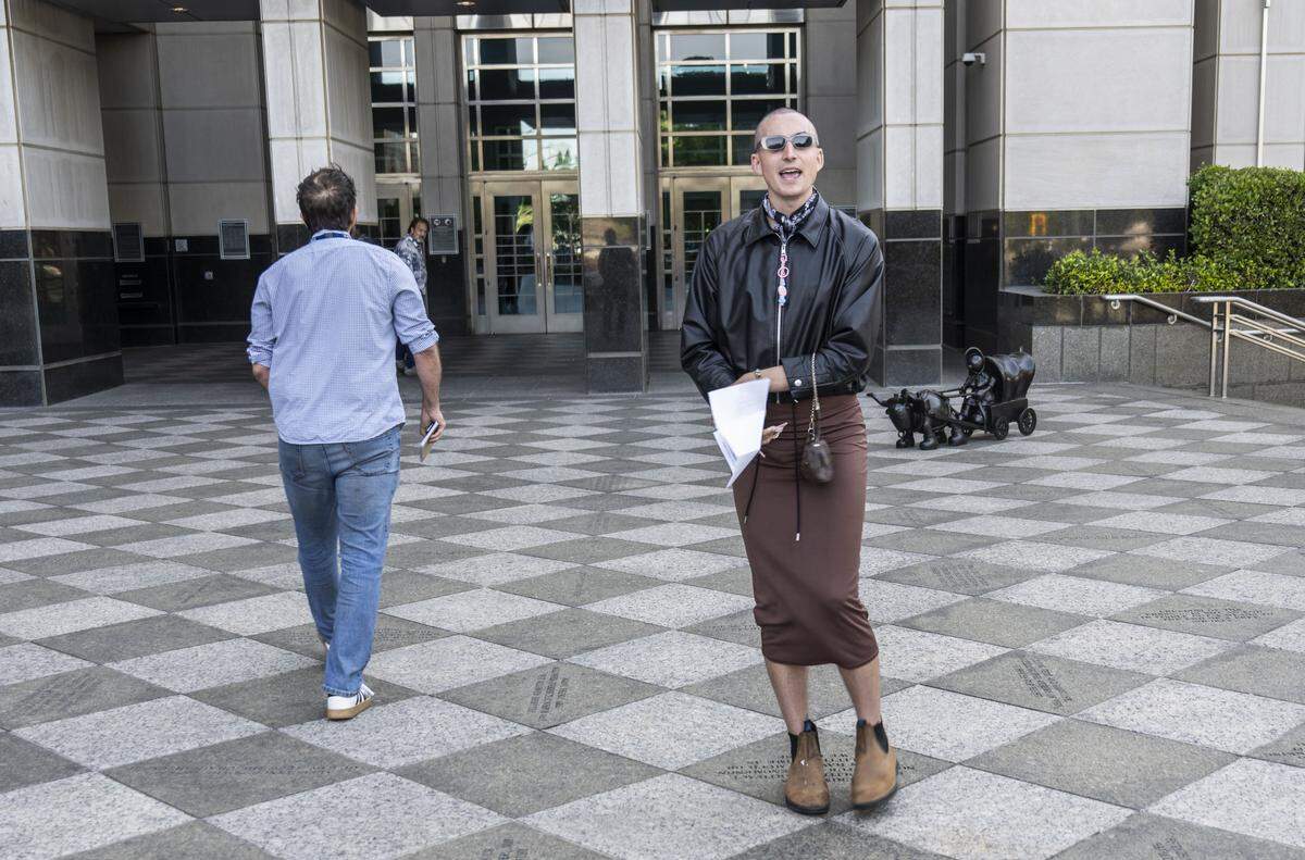 Prism Atica, an activist who was arrested for protesting ICE in Stockton by taking down a flag, attends a hearing at Robert T. Matsui U.S. Courthouse in Sacramento on Tuesday.