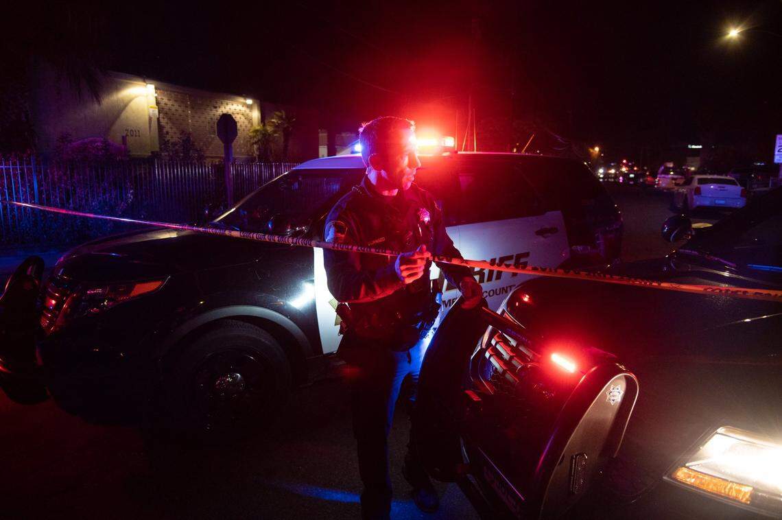 Police investigate a shooting at a church near Wyda Way and Ethan Way in Arden Arcade on Monday, Feb. 28, 2022. A father killed four, shooting three of his children before shooting himself at The Church in Sacramento.