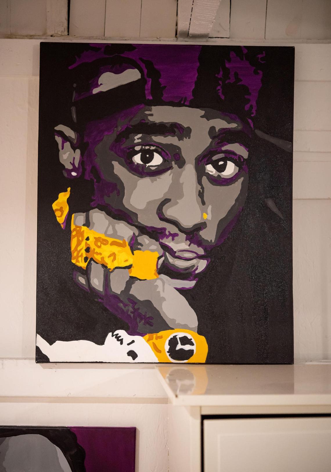 A painting of Tupac Shakur by Shawntay Gorman, of TaystyArt, is seen in her studio at The Brickhouse Gallery & Art Complex on Wednesday, April 6, 2022, in Sacramento’s Oak Park neighborhood.