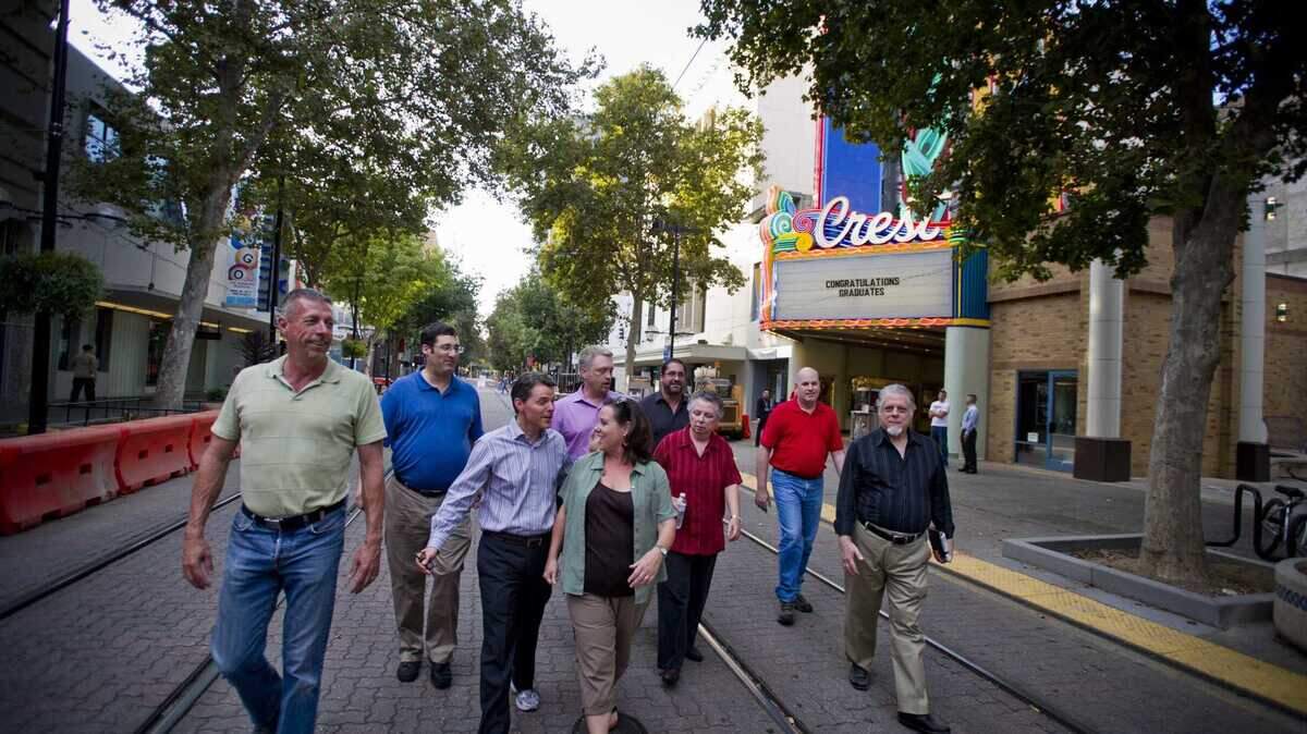 Founders and board members of the BENT Sacramento LGBTQ+ Film Festival, initially known as the Sacramento International Gay and Lesbian Film Festival, are seen outside the Crest Theatre during the festival’s 20th anniversary in 2011. The president of the event, the region’s oldest film festival, announced that the board would be ending the festival’s run June 18 and 19, 2022.