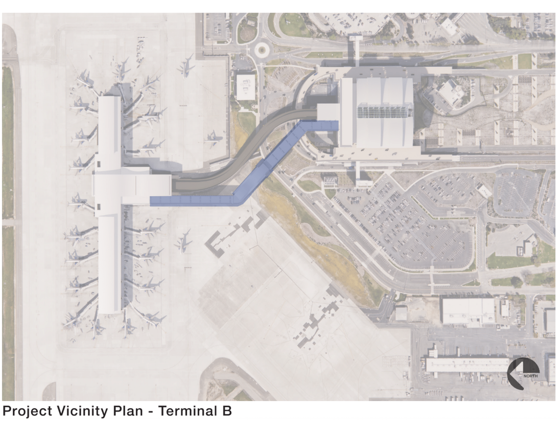 Terminal B pedestrian walkway rendering for Sacramento International Airport.