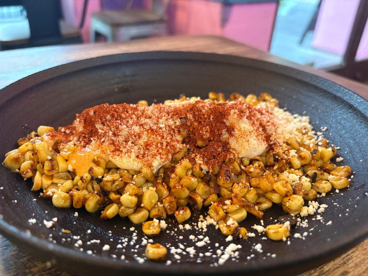 Maya’s Authentic Mexican Food’s elote esquite plate features a tangy sauce with a whisper of heat in the juicy, crunchy corn kernels.