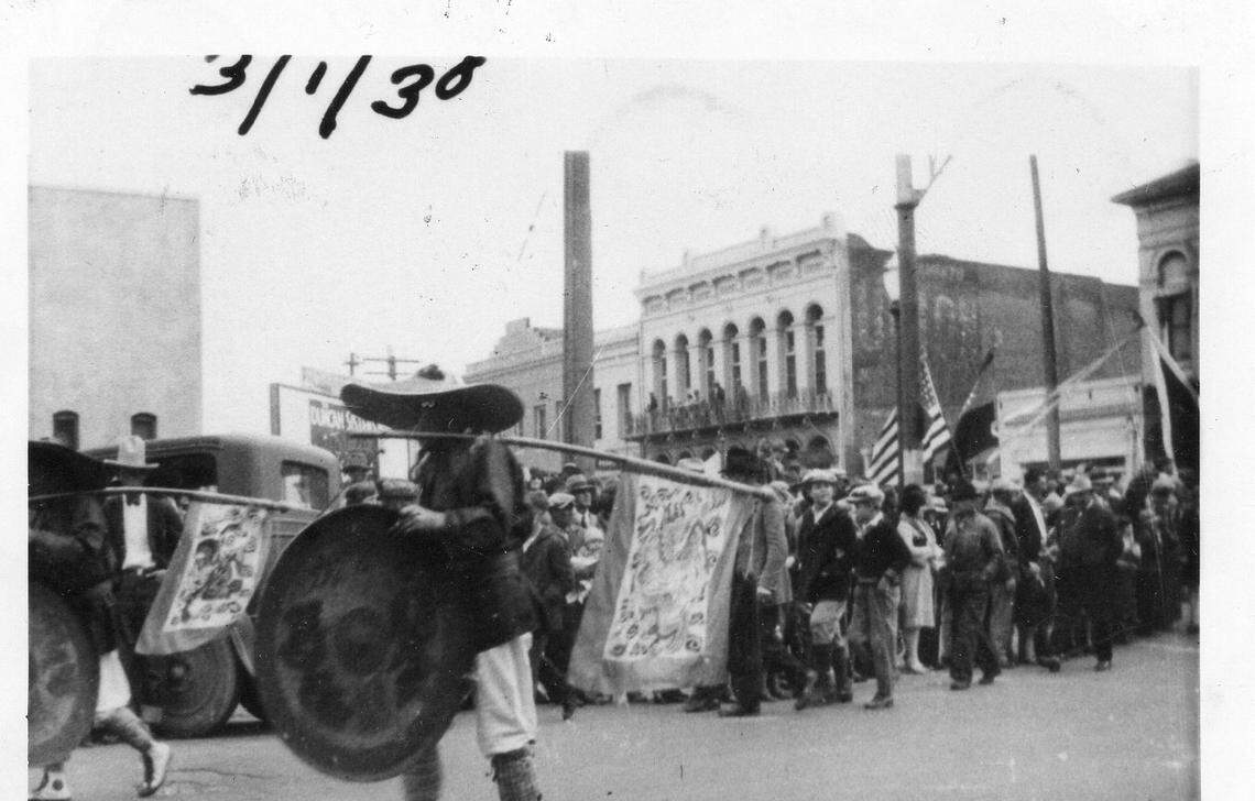 This image shows the Bok Kai parad on March 1, 1930 in Marysville. The parade and celebration have taken place every year, with one exception, since 1880.