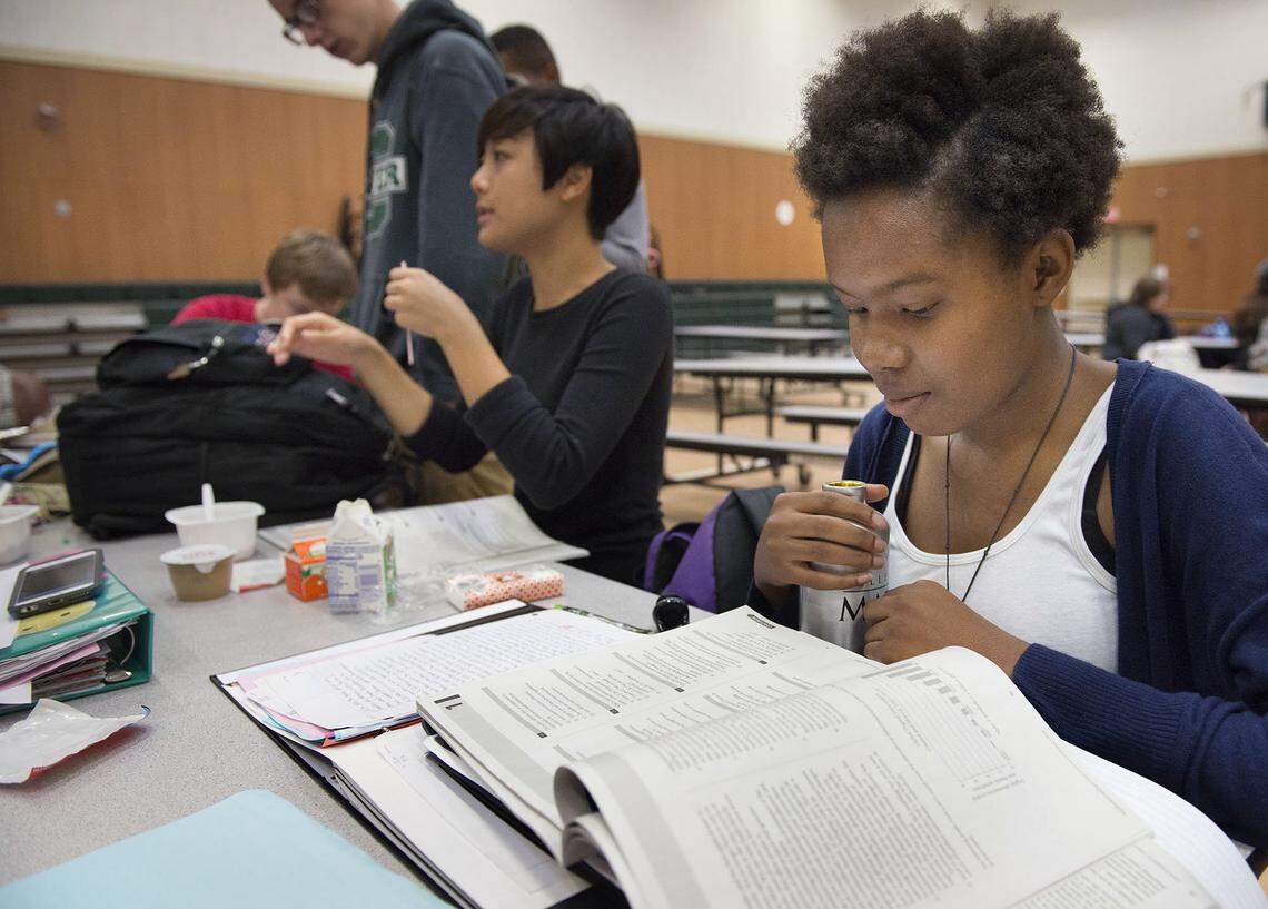George Washington Carver School of Arts and Science students go over study material in Rancho Cordova in 2015. 