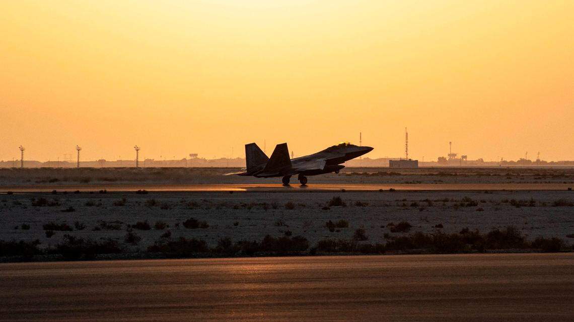 A U.S. Air Force F-22 Raptor arrives at Al-Dhafra Air Base in Abu Dhabi, United Arab Emirates, on Feb. 12. In Hawaii, F-22 fighters scrambled to investigate a mysterious orb seen over Kauai, officials say.