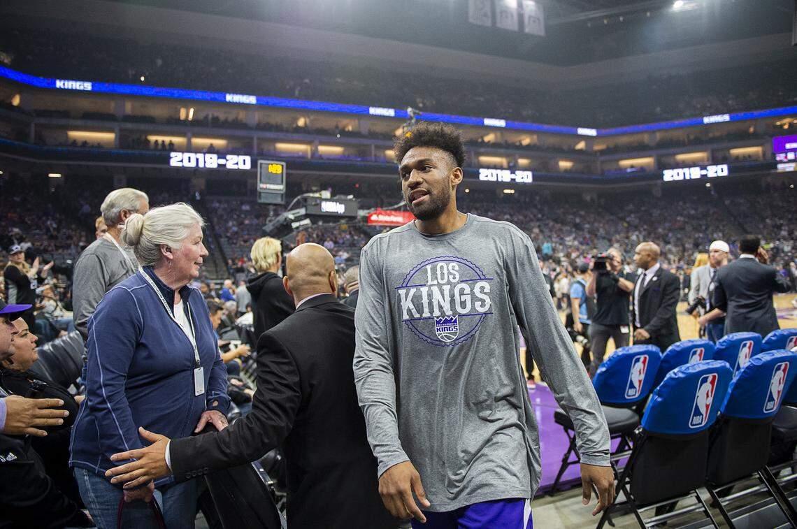 Sacramento Kings forward Jabari Parker (33) leaves the court at the Golden 1 Center on Wednesday, March 11, 2020 in Sacramento after the NBA suspends its season after Jazz’s Rudy Gobert tests positive for coronavirus.
