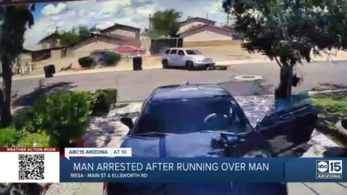 A 63-year-old Mesa man died after a driver rammed him, drove over him again and stomped on his head, until a neighbor held him at gunpoint on Friday, Aug. 12, Arizona police say.