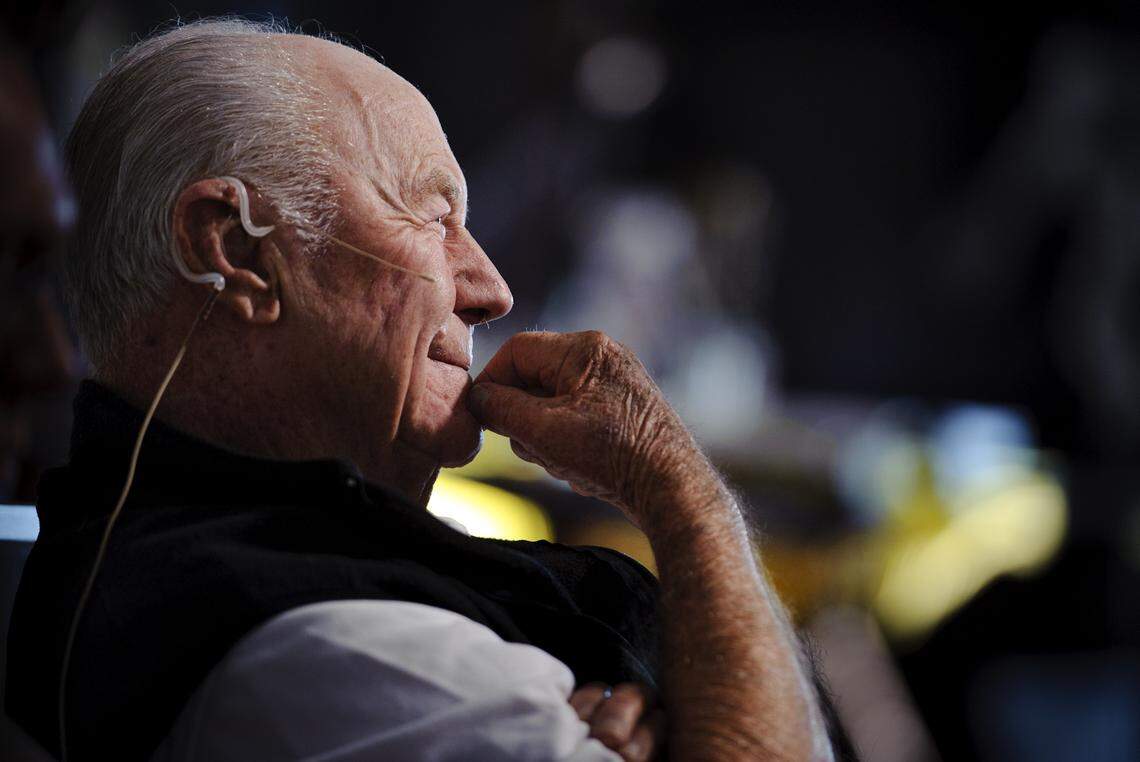 Retired general Chuck Yeager watches presentation of his career as a test pilot at the Aerospace Museum of California on June 12, 2011 at McClellan Park.