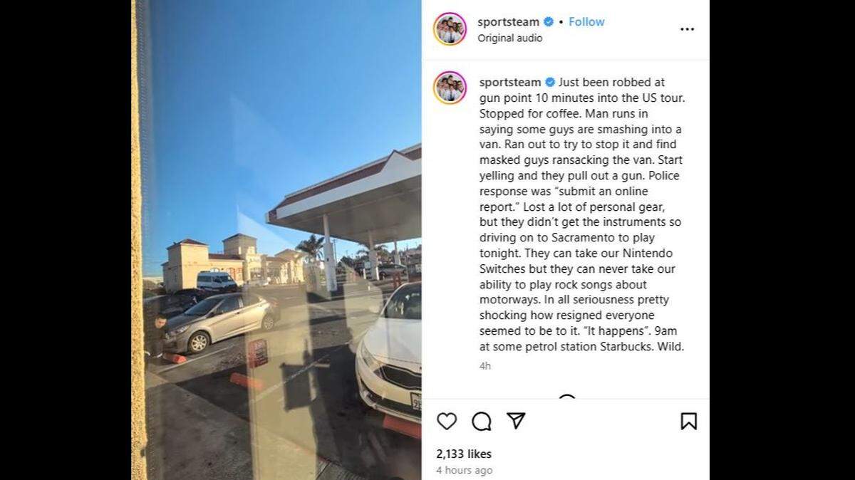 British alternative rock band Sports Team said it was robbed at gunpoint Tuesday, Dec. 3, 2024, in Vallejo while driving to Sacramento to play a show.