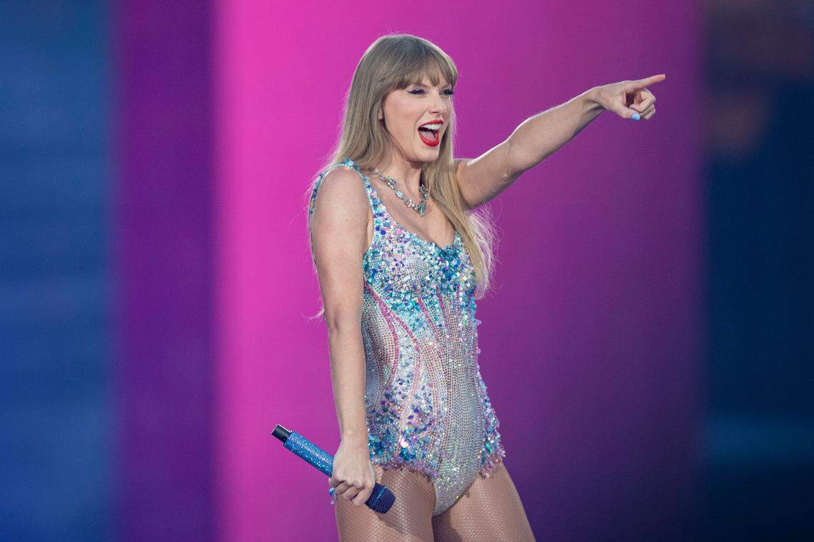 Singer Taylor Swift performs at Levi’s Stadium on Friday, July 28, 2023, in Santa Clara. It is one of two concerts she will perform at Levi’s Stadium as part of The Eras Tour. The next concert is tomorrow Saturday night.