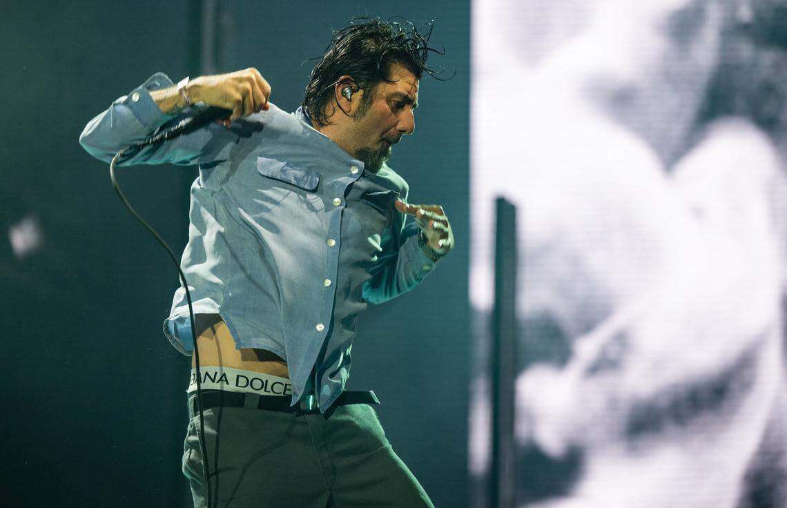 Deftones vocalist Chino Moreno performs during the Aftershock festival on Friday, Oct. 3, 2025, in Discovery Park. 