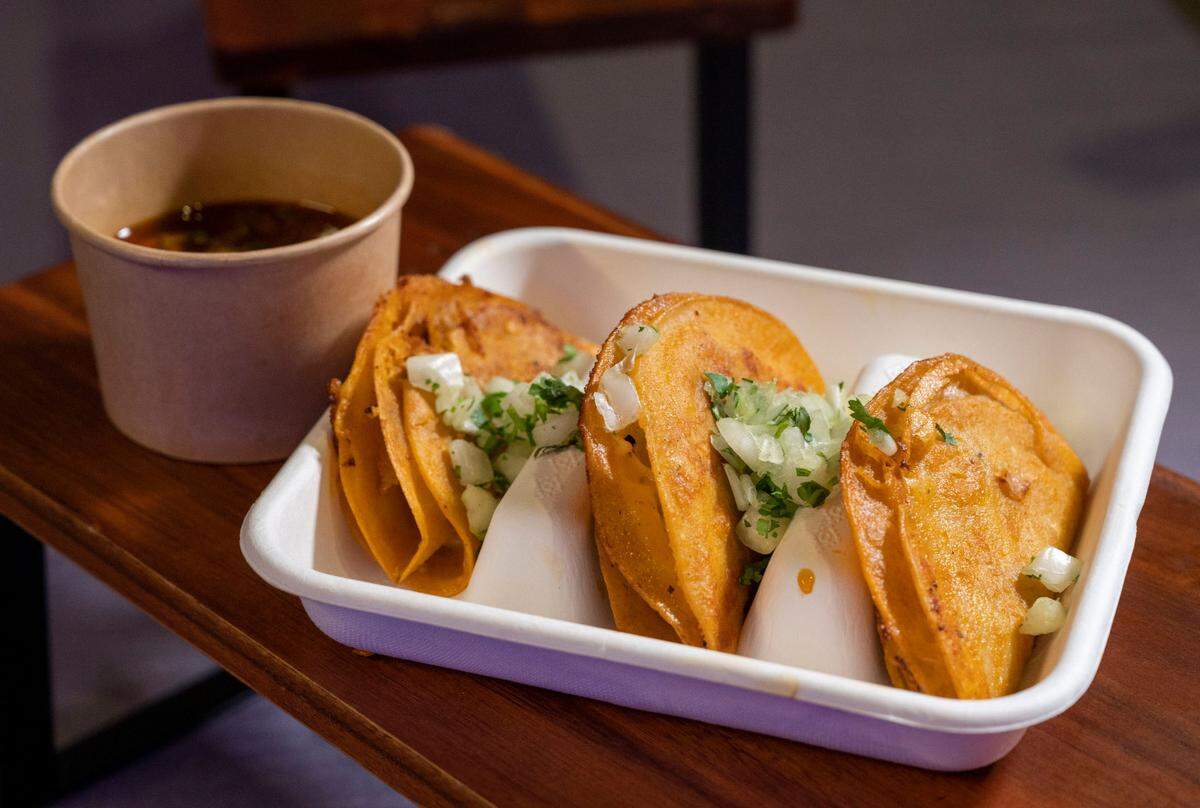 Centro’s quesabirria tacos are filled with 16-hour slow-cooked Richards grass-fed beef and mozzarella cheese at the Media Food Tasting earlier this month featuring new Local Eats menu items for the new Kings season.