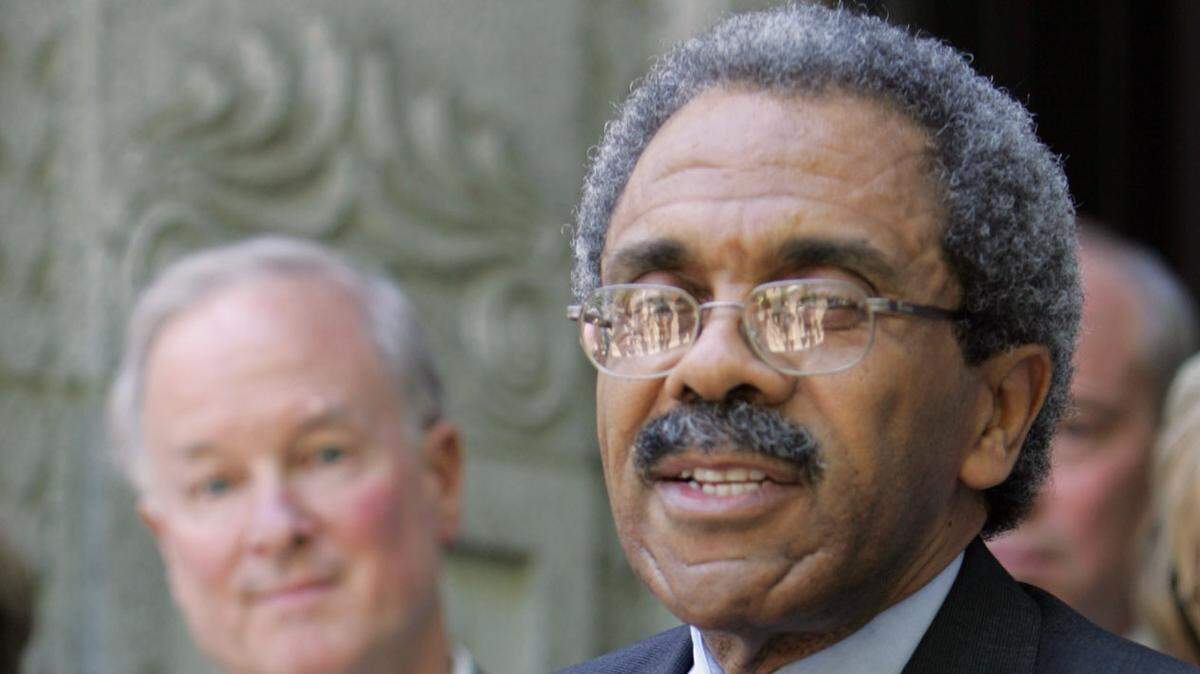 Justice Vance Raye of the 3rd District Court of Appeal speaks during a news conference held Tuesday, May 24, 2005, in Sacramento, Calif., to support California Supreme Court Justice Janice Rogers Brown’s nomination to a federal judgeship. Raye, the current presiding judge, was one of three Sacramento justices accused of allowing cases to languish for years in a complaint filed in January with the Commission on Judicial Performance.