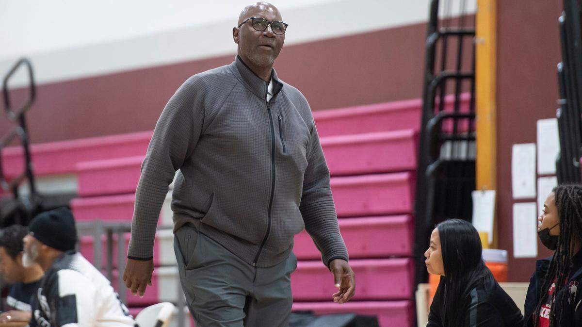 West Campus Warriors coach John Langston looks at the scoreboard during first-round CIF Sac-Joaquin Section Division III girls basketball playoff game against Sierra in February.