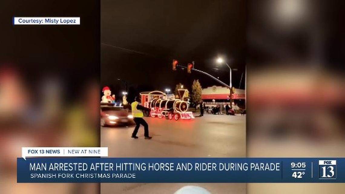 An accused drunk driver slammed into a horse and rider during a Spanish Fork holiday lights parade, Utah police say.