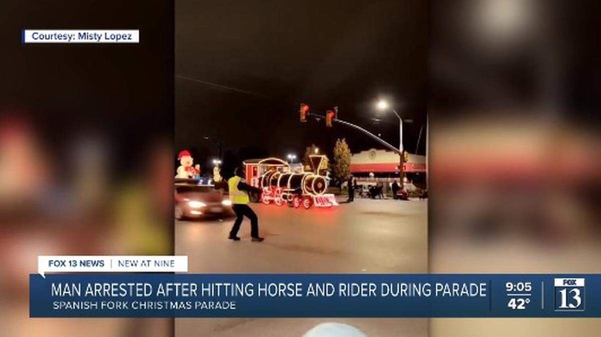 An accused drunk driver slammed into a horse and rider during a Spanish Fork holiday lights parade, Utah police say.