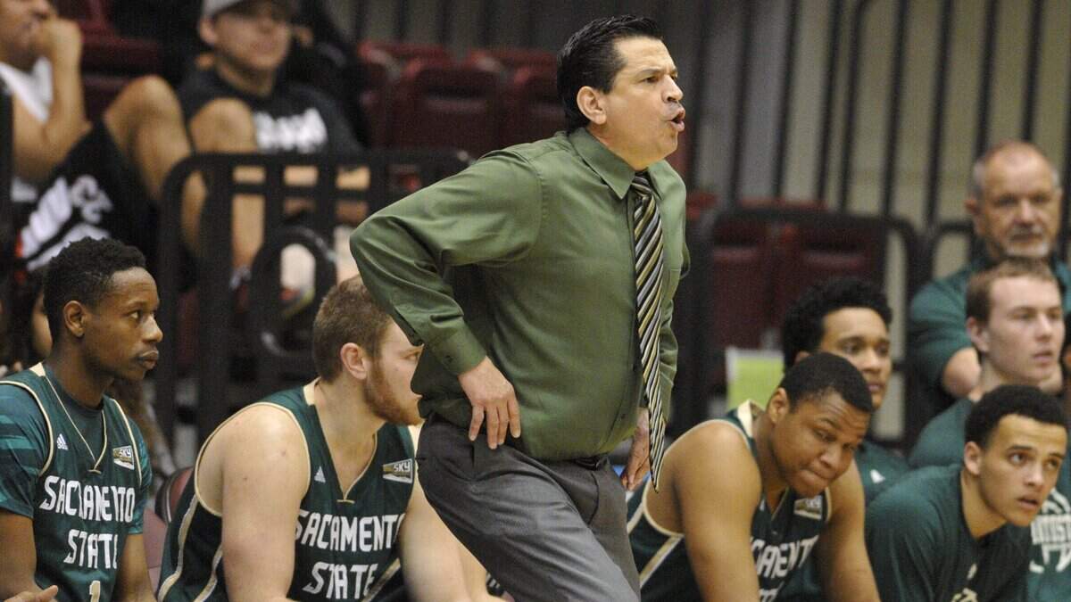 Sacramento State men’s basketball coach Brian Katz shows his displeasure with an official’s call during a game against Eastern Washington. ESPN 1320 will be the new radio home for the Hornets’ football and men’s basketball teams.
