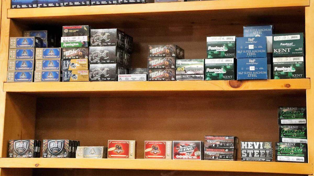 Ammunition sits on a shelf inside the Jones’ Fort gun shop in Redding on March 4, 2021. A federal appeals court panel issued an opinion striking down California’s law requiring background checks and in-person ammunition purchases, though the requirements remain in effect while further legal steps play out.