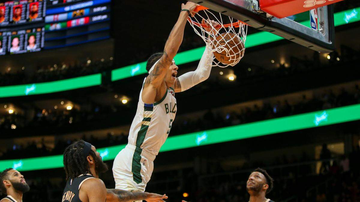 Milwaukee Bucks forward D.J. Wilson dunks against the Atlanta Hawks in November.