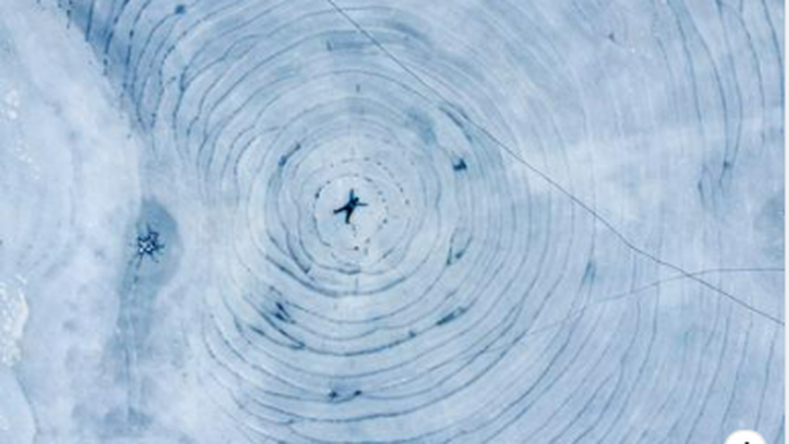 Author and travel guide Luc Mehl says he counted as many as 50 rings at one spot and the circles spread out nearly 300 feet. That’s a skating companion Kevin Kelly at the center of the circle.