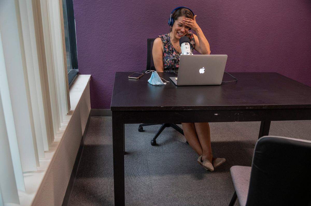 Norma Cumpian, 52, smiles while talking about her son Anthony Cumpian during a Free World podcast in July in Sacramento. Cumpian, incarcerated at the age of 23, worked hard to stay connected with her son while she was in prison.