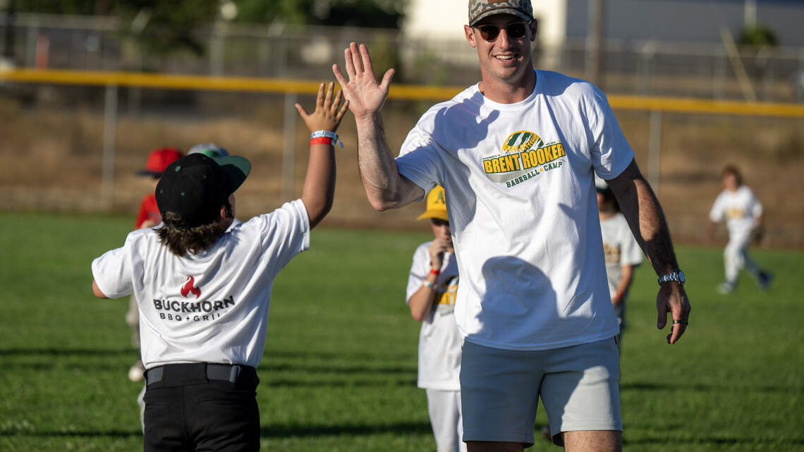 From homers to high-fives, A’s Brent Rooker inspires at Sacramento baseball camp