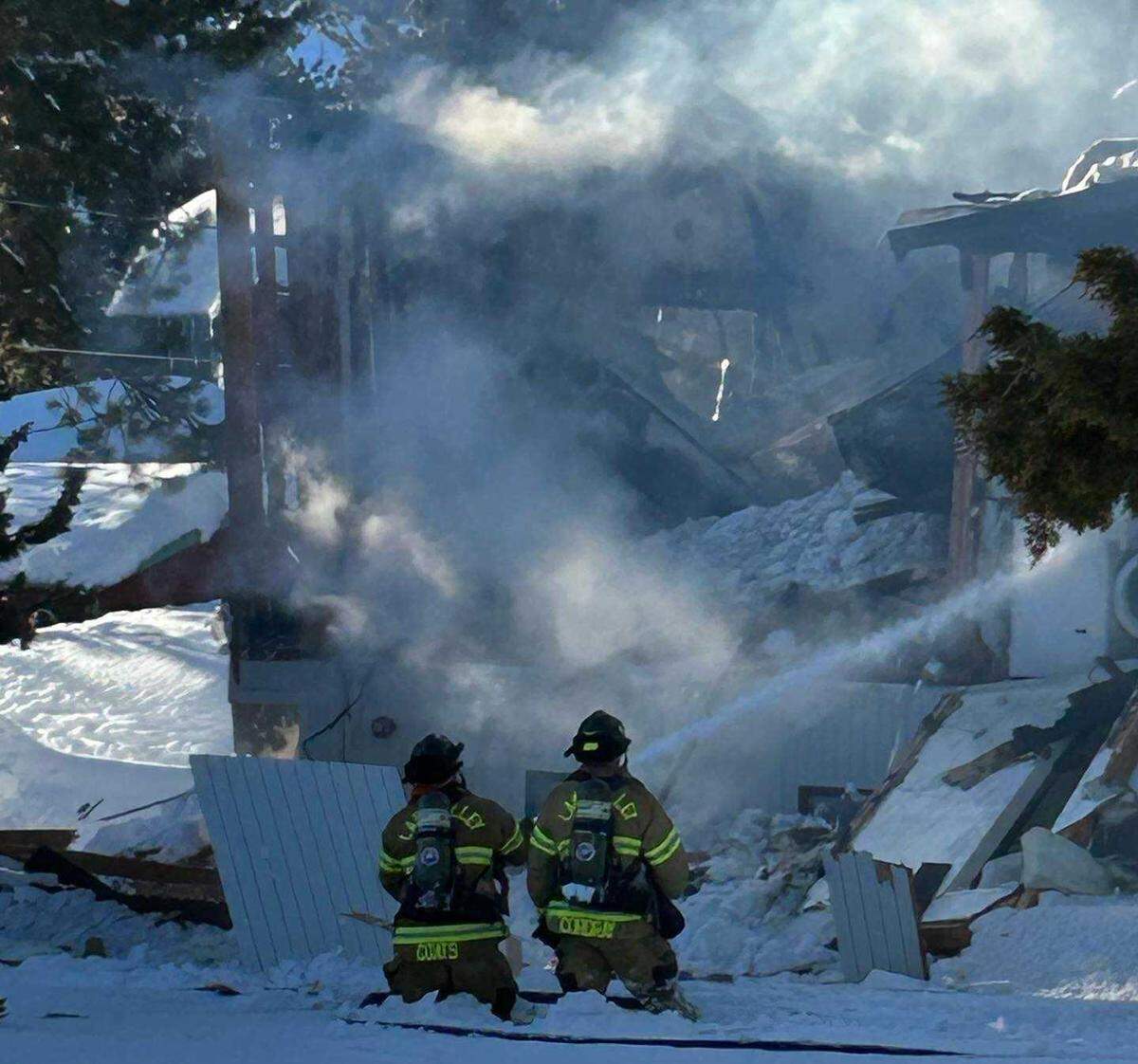 Firefighters on Thursday March 2, 2023, found a home engulfed in flames after an explosion occurred along Piute Street in the small community of Meyers near South Lake Tahoe, California.