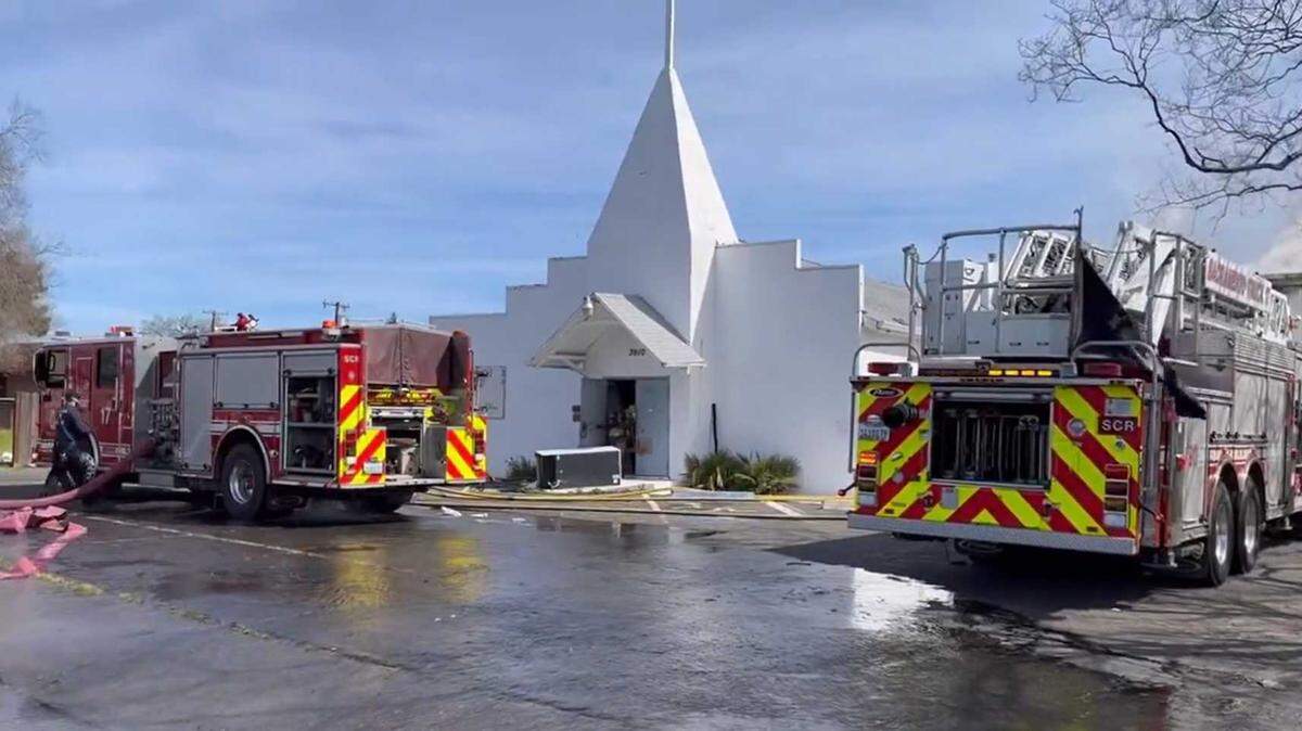 The Sacramento Fire Department battled a blaze at the former Victory Tabernacle Family Worship Center on Wednesday, responding to the area for a third time in less than one month.