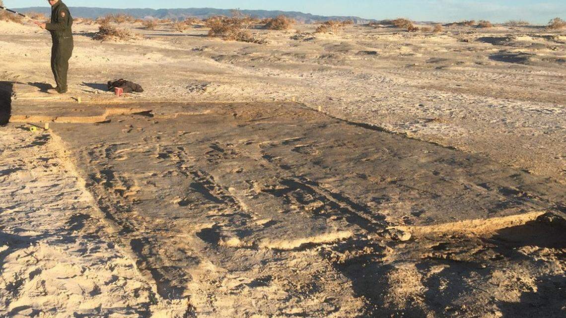 Drag marks found in White Sands National Park, New Mexico, may belong to the earliest known vehicle, researchers say.